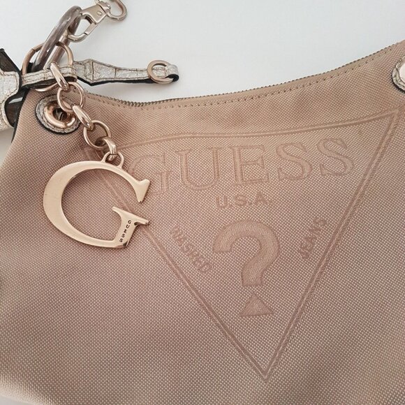 Y2K Vintage GUESS USA Purse Bag Washed Jeans Canvas Faux Leather Strap Logo RARE - Picture 8 of 16